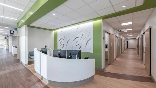 curved clinical station at GBMC Sandra R. Berman Pavilion.