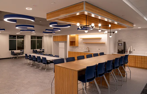 Breakroom island, cabinets and counters at Hughes at PIC-MC.