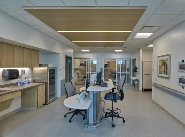 Nurse-station worktops and wall cabinets at Upper Chesapeake ASC & Medical Offices.